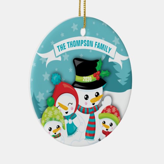 Personalisiert Blue Snowman Keramik Keramik Ornament (Rechts)