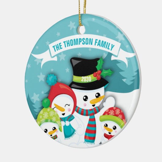 Personalisiert Blue Snowman Keramik Keramik Ornament (Links)