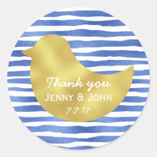 Personalisiert Blue Stripes Gold Wedding Vielen Da Runder Aufkleber