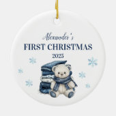 Personalisiert Blue Teddy First Christmas Keramik Ornament (Hinten)