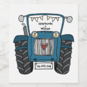 Personalisiert Blue Tractor Country Wedding Weinetikett (Einzelnes Label)