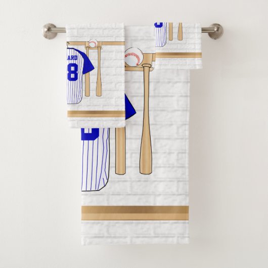 Personalisiert Blue und White Baseball Jersey Badhandtuch Set (Insitu)