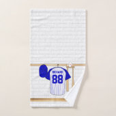 Personalisiert Blue und White Baseball Jersey Badhandtuch Set (Handtuch)