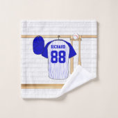 Personalisiert Blue und White Baseball Jersey Badhandtuch Set (Waschlappen)
