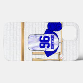 Personalisiert Blue und White Baseball Jersey Case-Mate iPhone Hülle (Rückseite (Horizontal))