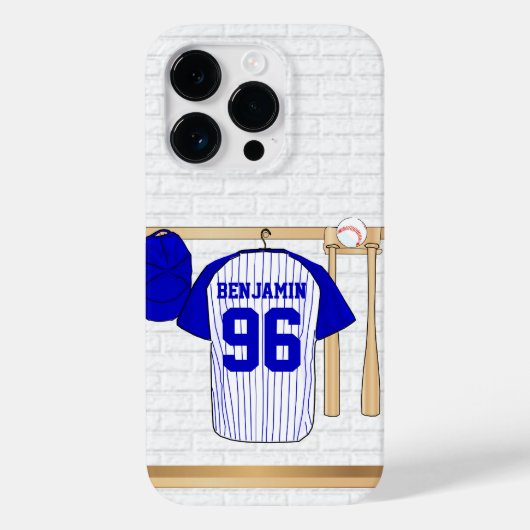Personalisiert Blue und White Baseball Jersey Case-Mate iPhone Hülle (Rückseite)