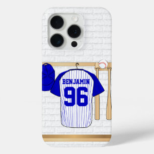 Personalisiert Blue und White Baseball Jersey iPhone 15 Pro Hülle
