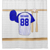 Personalisiert Blue und White Baseball Jersey Duschvorhang (Vorderseite)