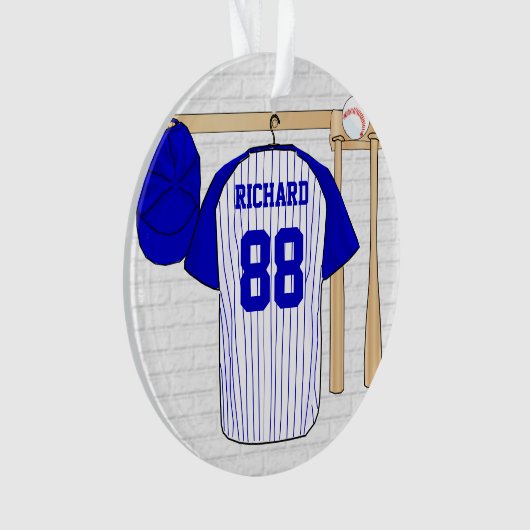 Personalisiert Blue und White Baseball Jersey Ornament (Vorderseite)