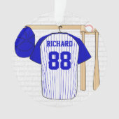 Personalisiert Blue und White Baseball Jersey Ornament (Vorderseite)