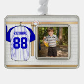 Personalisiert Blue und White Baseball Jersey Rahmen-Ornament Silber (Vorderseite)