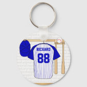 Personalisiert Blue und White Baseball Jersey Schlüsselanhänger (Vorderseite)