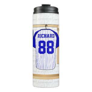 Personalisiert Blue und White Baseball Jersey Thermosbecher