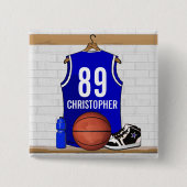 Personalisiert Blue und White Basketball Jersey Button (Vorderseite)