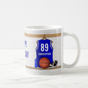 Personalisiert Blue und White Basketball Jersey Kaffeetasse