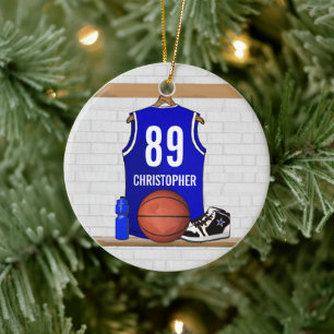 Personalisiert Blue und White Basketball Jersey Keramikornament