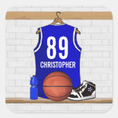 Personalisiert Blue und White Basketball Jersey Quadratischer Aufkleber (Vorderseite)