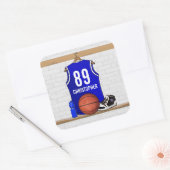 Personalisiert Blue und White Basketball Jersey Quadratischer Aufkleber (Umschlag)