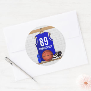 Personalisiert Blue und White Basketball Jersey Runder Aufkleber