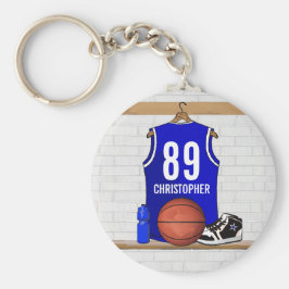 Personalisiert Blue und White Basketball Jersey Schlüsselanhänger