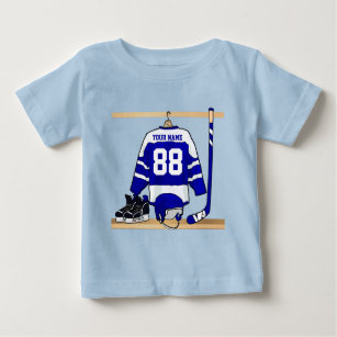 Personalisiert Blue und White Ice Hockey Jersey Baby T-shirt