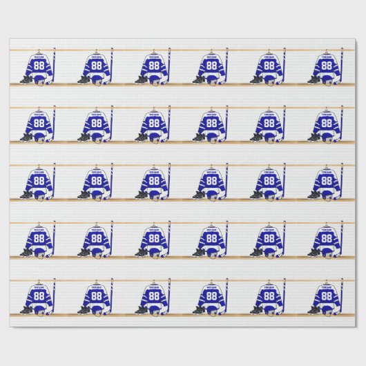 Personalisiert Blue und White Ice Hockey Jersey Geschenkpapier (Flach)