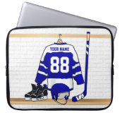 Personalisiert Blue und White Ice Hockey Jersey Laptopschutzhülle (Vorderseite)