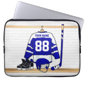 Personalisiert Blue und White Ice Hockey Jersey Laptopschutzhülle (Vorderseite)