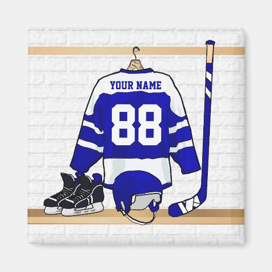 Personalisiert Blue und White Ice Hockey Jersey Magnet (Vorne)
