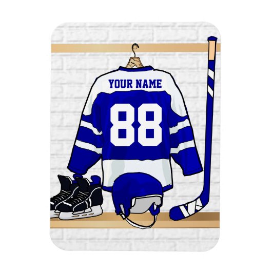 Personalisiert Blue und White Ice Hockey Jersey Magnet (Vertikal)