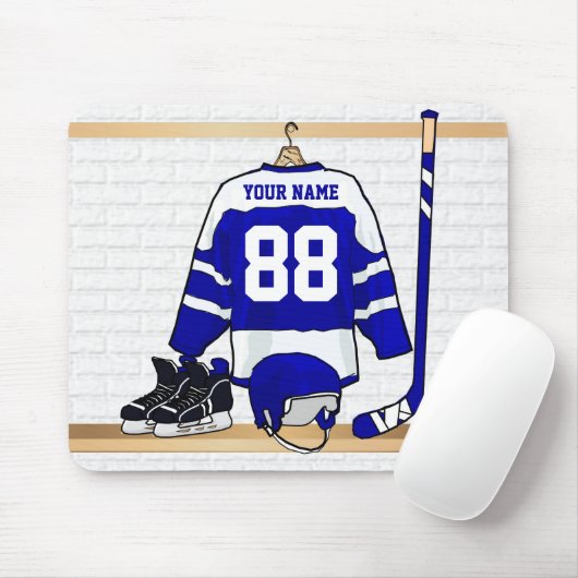 Personalisiert Blue und White Ice Hockey Jersey Mousepad (Mit Mouse)