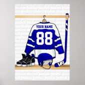Personalisiert Blue und White Ice Hockey Jersey Poster (Vorne)