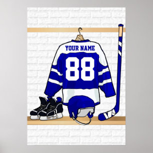 Personalisiert Blue und White Ice Hockey Jersey Poster