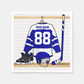 Personalisiert Blue und White Ice Hockey Jersey Serviette (Vorderseite)