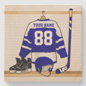 Personalisiert Blue und White Ice Hockey Jersey Steinuntersetzer (Vorderseite)