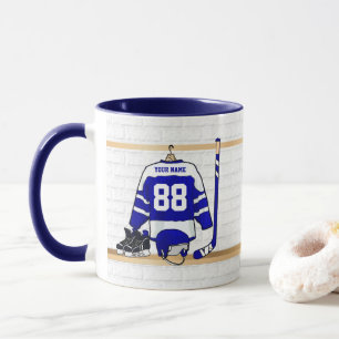 Personalisiert Blue und White Ice Hockey Jersey Tasse