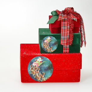 Personalisiert Blue Vintag Santa Claus und Reindee Runder Aufkleber