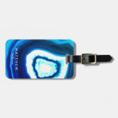Personalisiert | Blue Watercolor Agate Geode Gepäckanhänger (Vorderseite horizontal)