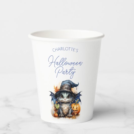 Personalisiert Blue Watercolor Baby Dragon Hallowe Pappbecher (Vorderseite)