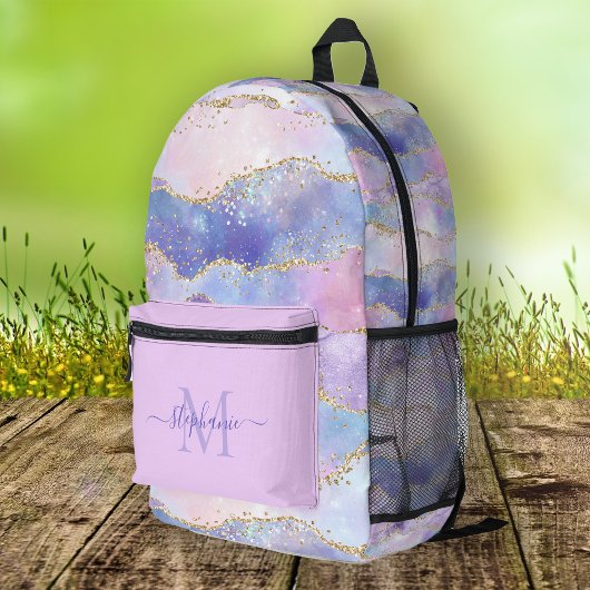 Personalisiert Blue Watercolor Gold Glitzer Agate Bedruckter Rucksack