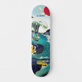 Personalisiert Blue Waves Green Dragon Red Sun Ska Skateboard (Vorderseite)