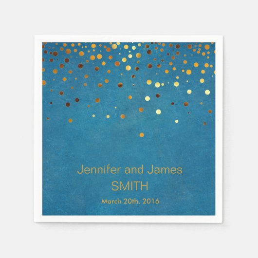 Personalisiert Blue Wedding Confetti Gold Glitzer Serviette (Vorderseite)