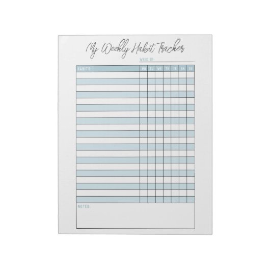 Personalisiert Blue Weekly Habit Tracker Notepad Notizblock (Rotiert)