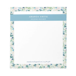 Personalisiert Blue White Floral Romantic Elegante Notizblock