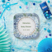 Personalisiert Blue & White Florals Baby Dusche Pappteller (Party)