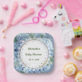 Personalisiert Blue & White Florals Baby Dusche Pappteller (Party)