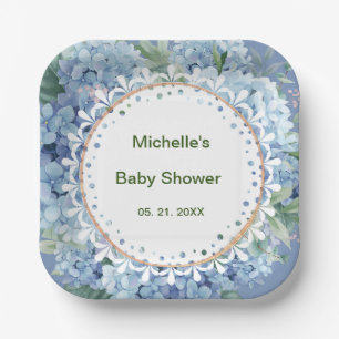 Personalisiert Blue & White Florals Baby Dusche Pappteller