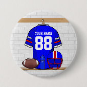 Personalisiert Blue White Football Jersey Button (Vorderseite)