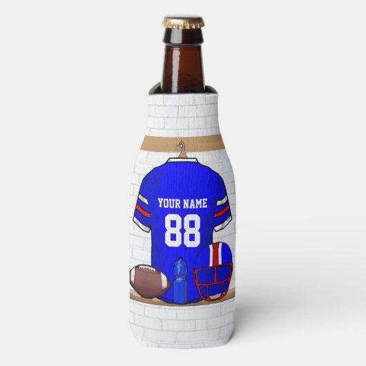 Personalisiert Blue White Football Jersey Flasche Flaschenkühler (Flaschenvorderseite)