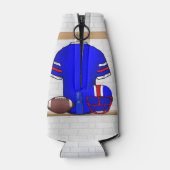 Personalisiert Blue White Football Jersey Flaschenkühler (Rückseite)